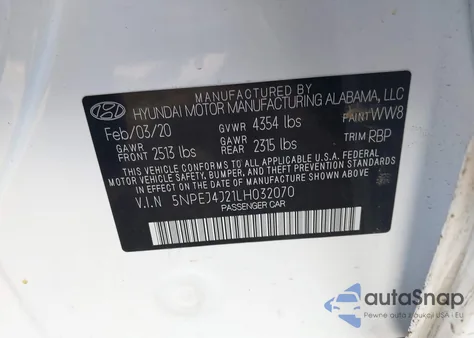 2020 Hyundai Sonata Sel Plus z USA, uszkodzony, nr VIN 5NPEJ4J21LH032070